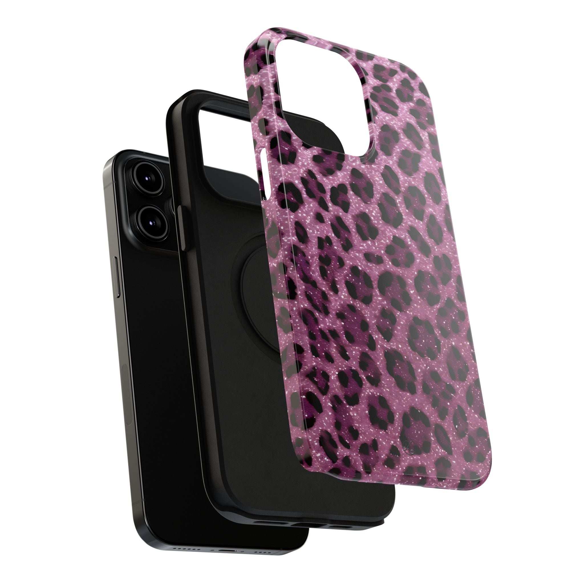 Pink Leopard Impact-Resistant Phone Case — Glitter Animal Print Protective Cover