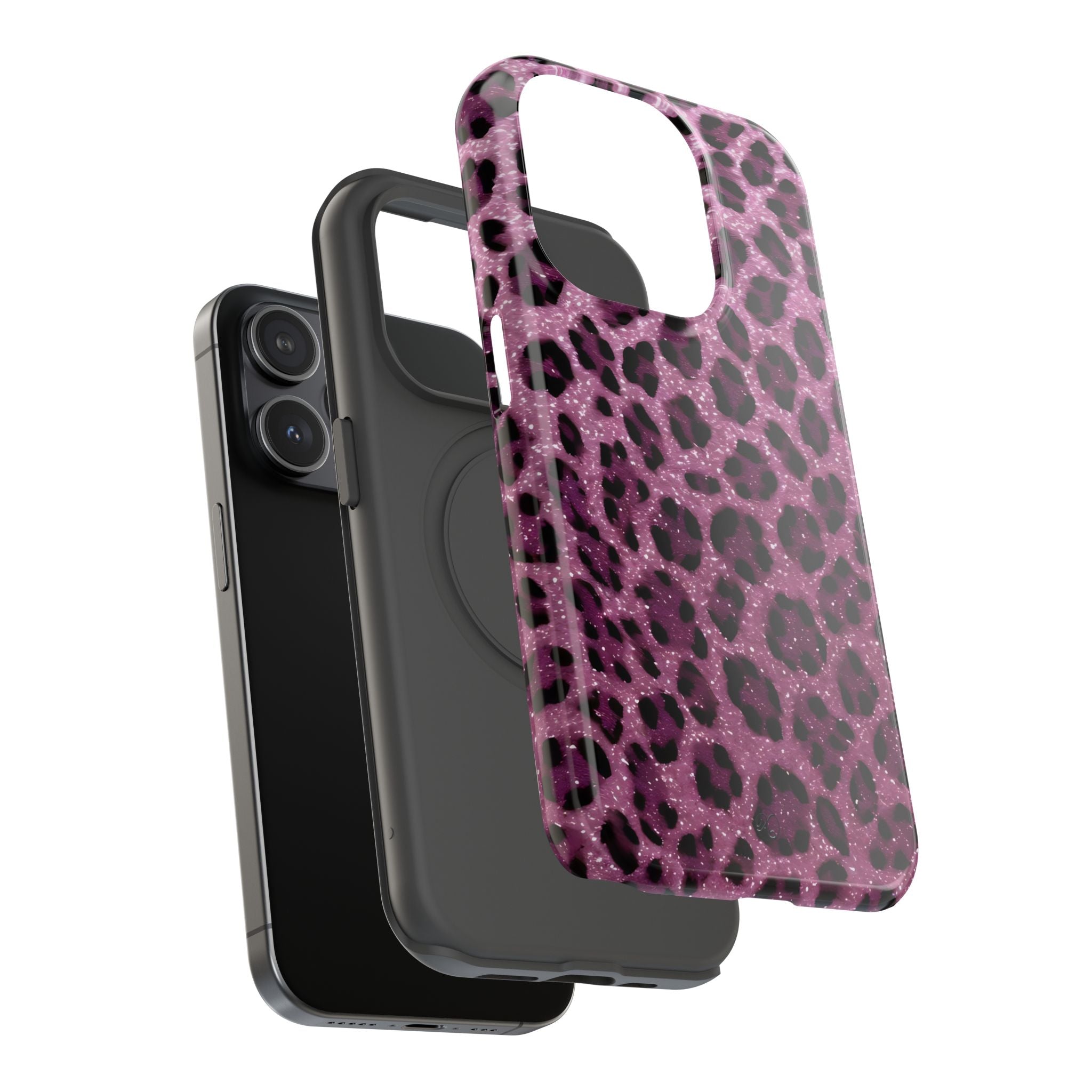 Pink Leopard Impact-Resistant Phone Case — Glitter Animal Print Protective Cover