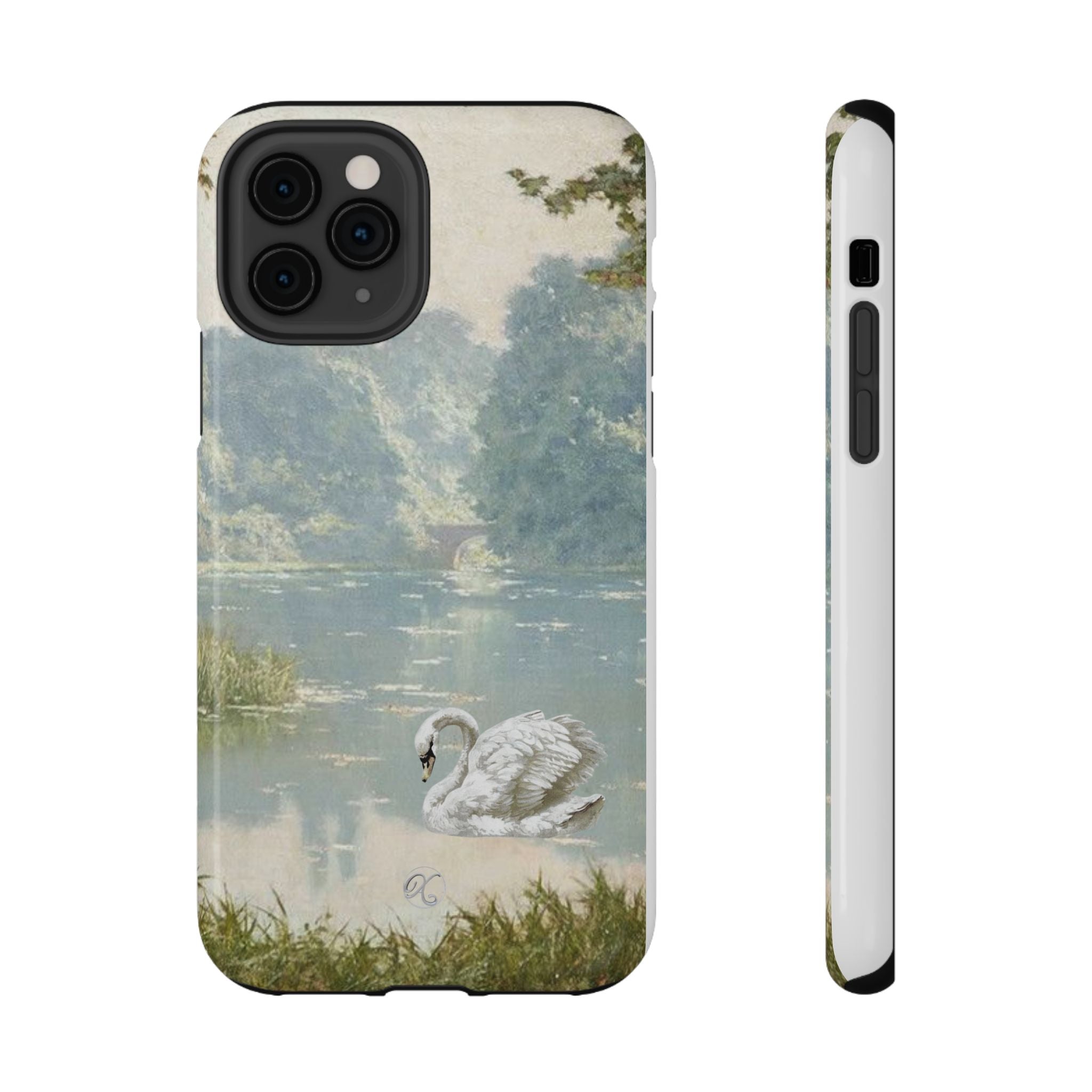 Swan Lake Impact-Resistant Phone Case — Vintage Watercolor Nature Design