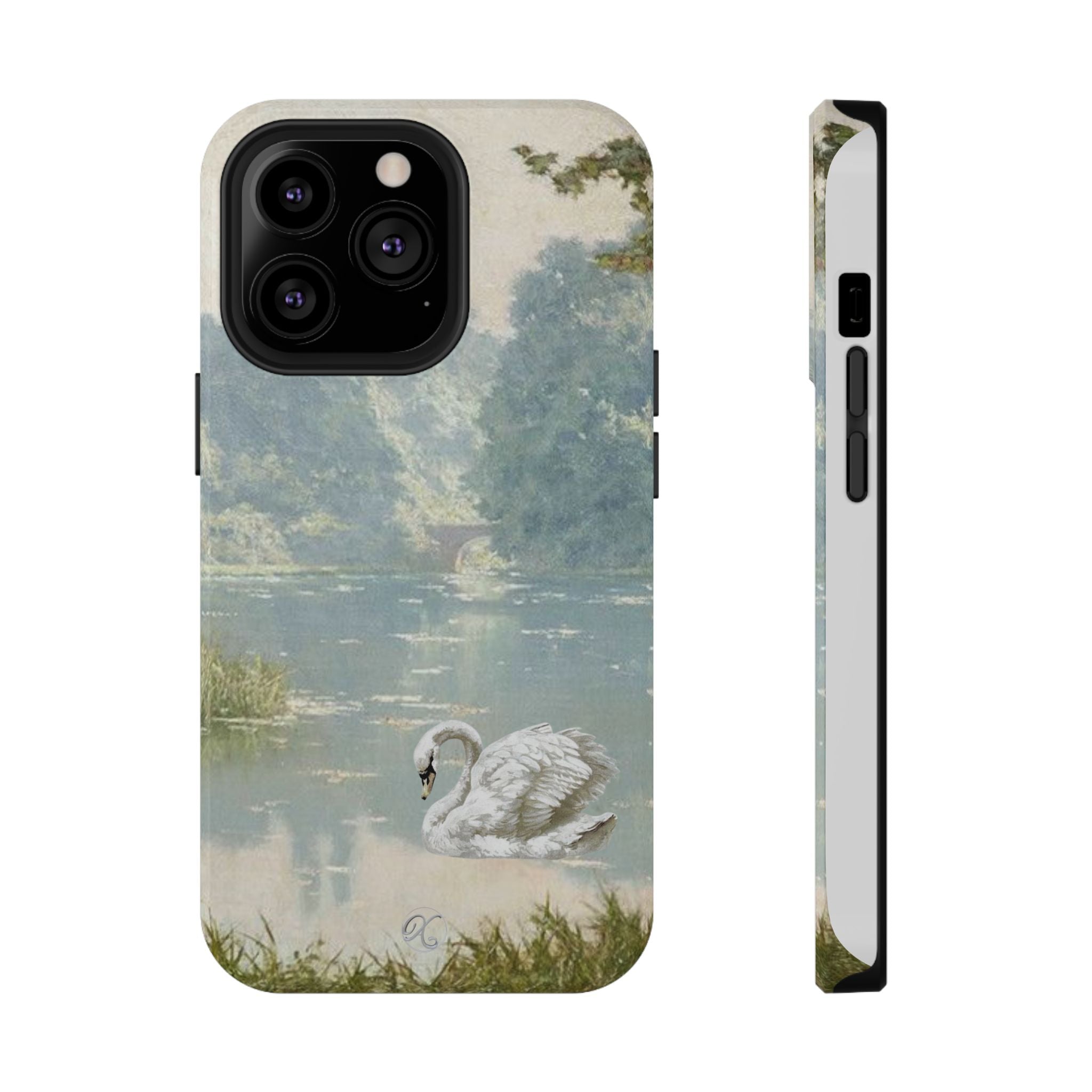 Swan Lake Impact-Resistant Phone Case — Vintage Watercolor Nature Design