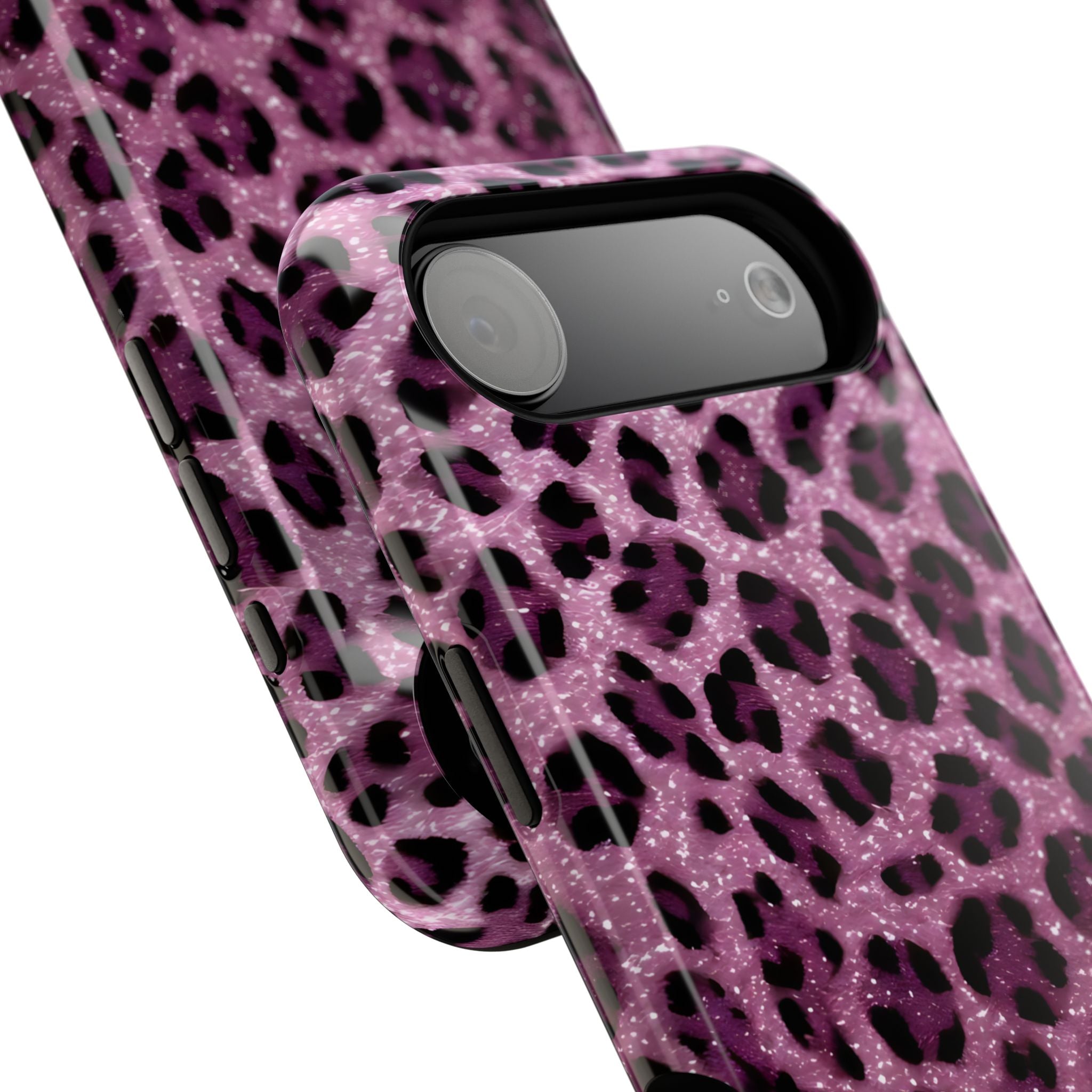 Pink Leopard Impact-Resistant Phone Case — Glitter Animal Print Protective Cover