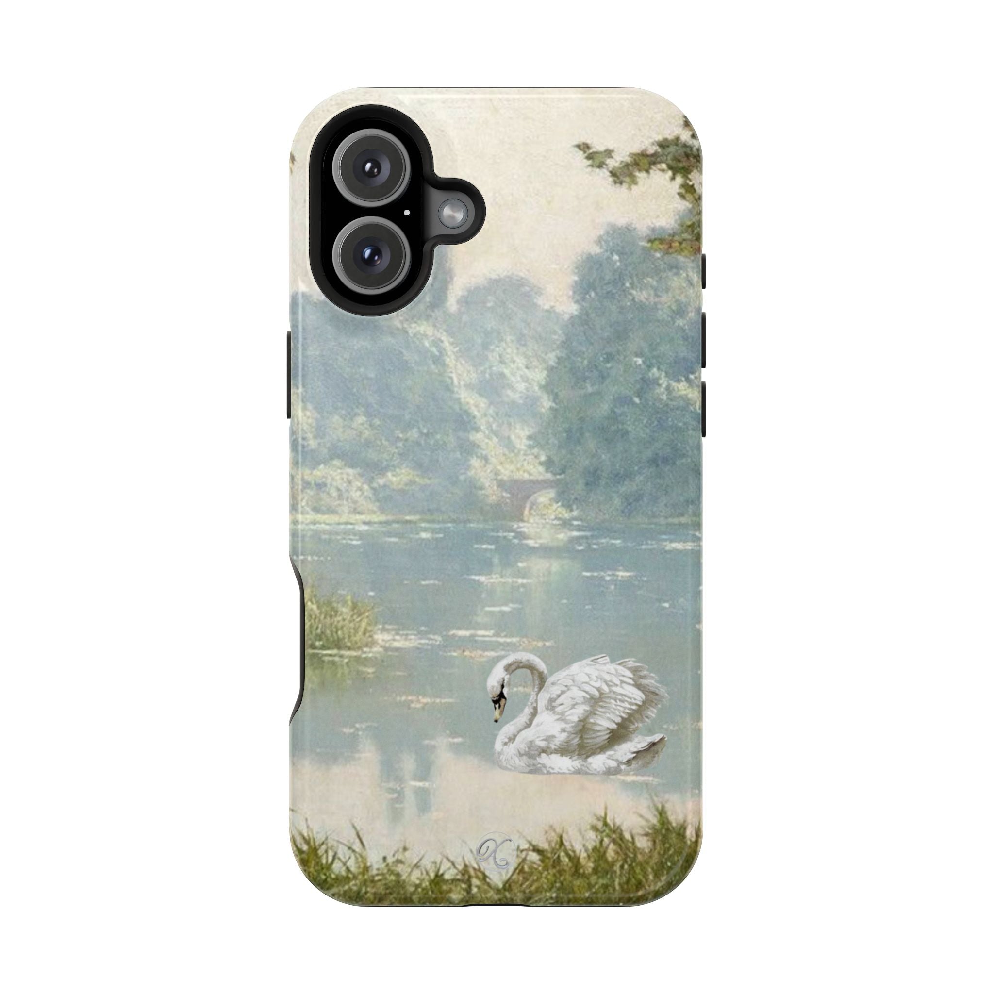 Swan Lake Impact-Resistant Phone Case — Vintage Watercolor Nature Design