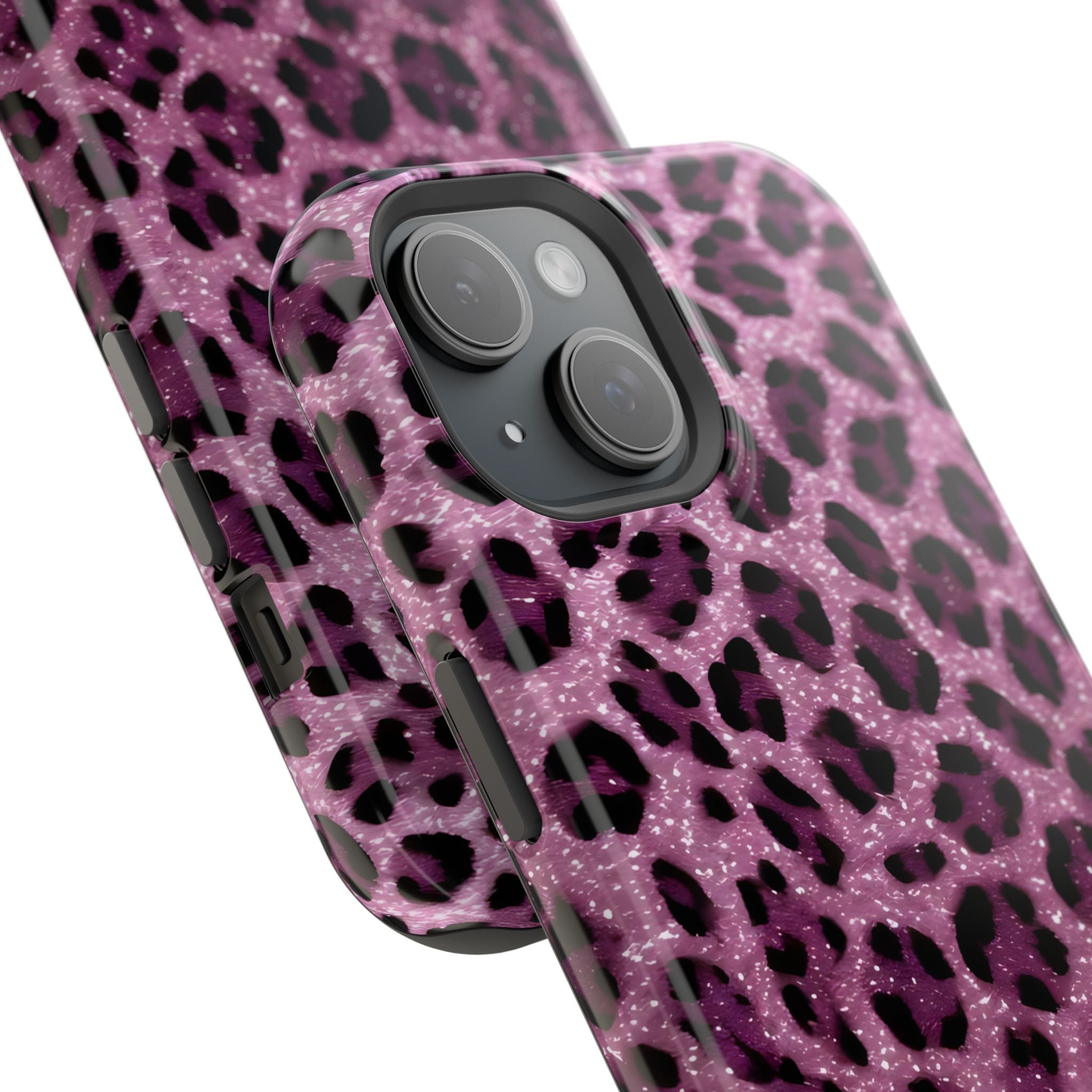 Pink Leopard Impact-Resistant Phone Case — Glitter Animal Print Protective Cover