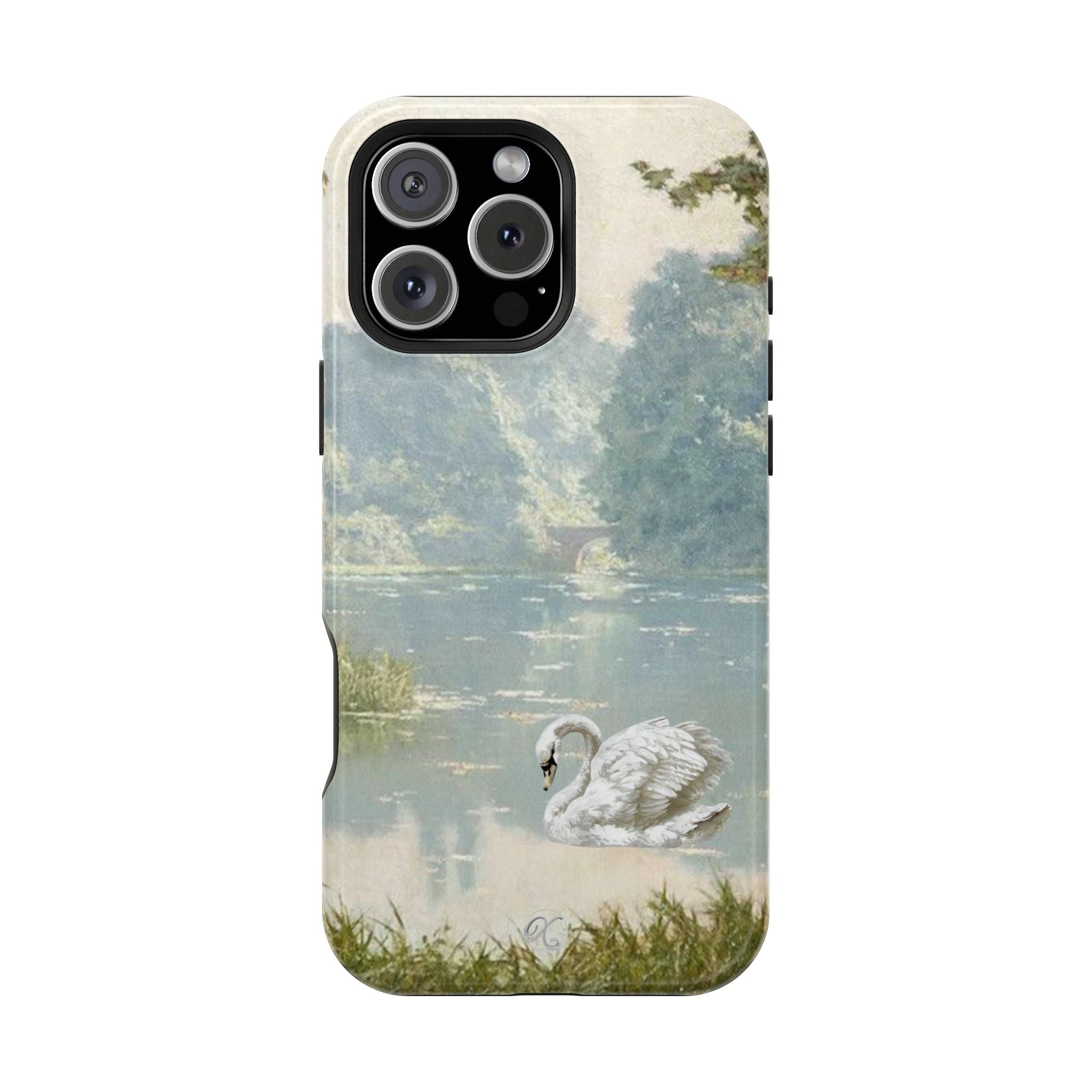 Swan Lake Impact-Resistant Phone Case — Vintage Watercolor Nature Design