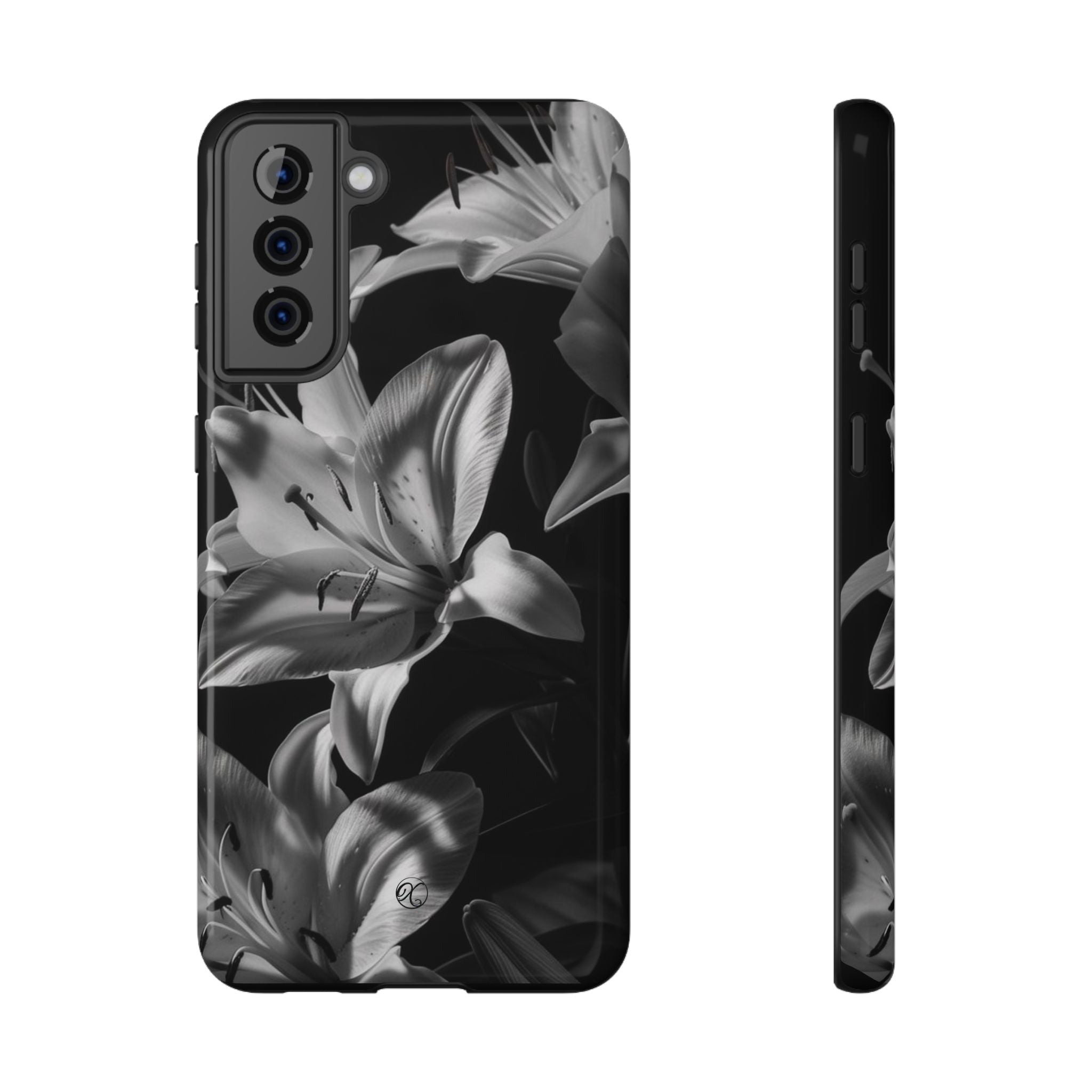 Impact-Resistant Phone Case — Monochrome Lily Floral Protective Cover