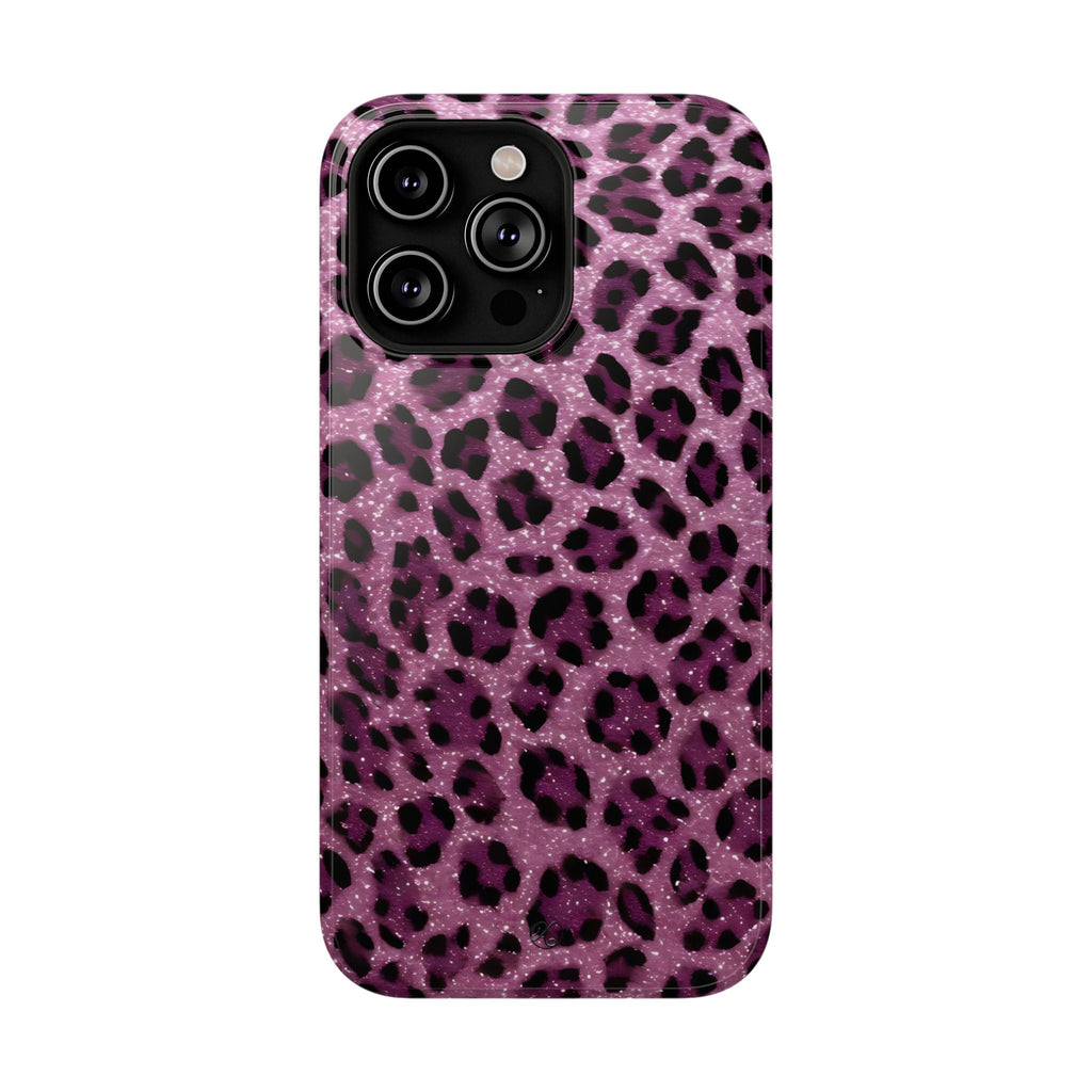 Pink Leopard Impact-Resistant Phone Case — Glitter Animal Print Protective Cover