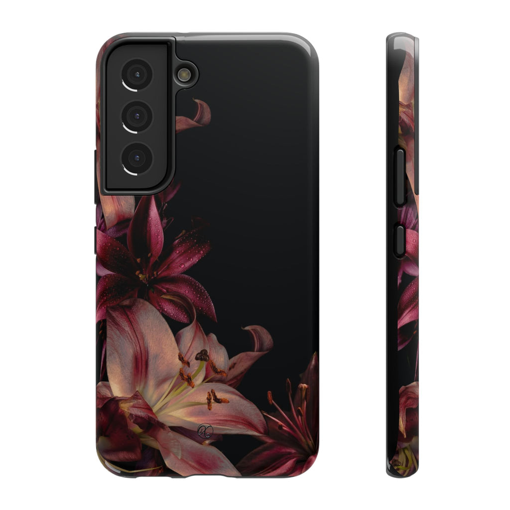 Floral Lily Impact-Resistant Phone Case — Dark Botanical Protective Cover