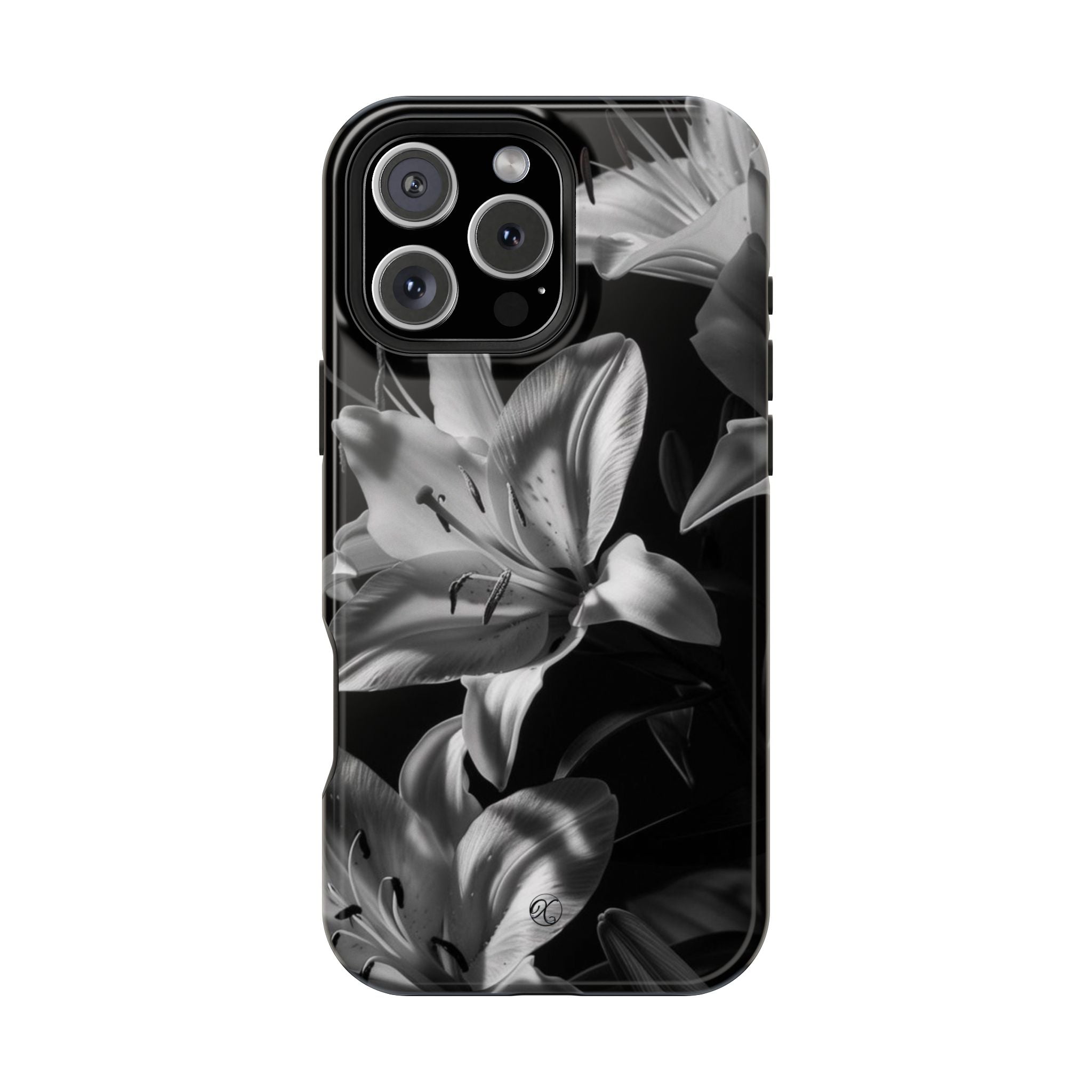 Impact-Resistant Phone Case — Monochrome Lily Floral Protective Cover