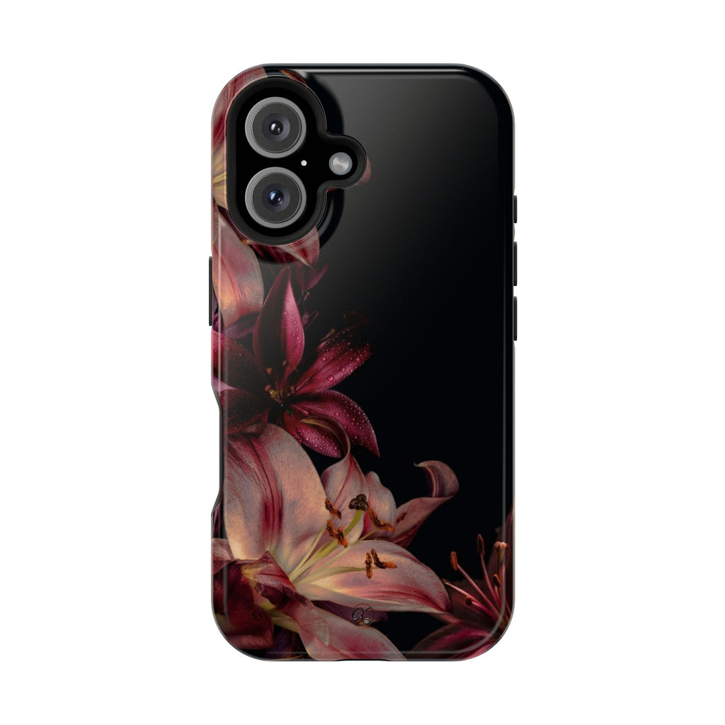 Floral Lily Impact-Resistant Phone Case — Dark Botanical Protective Cover