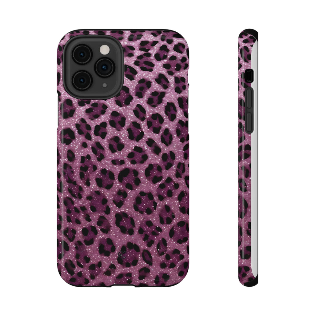 Pink Leopard Impact-Resistant Phone Case — Glitter Animal Print Protective Cover