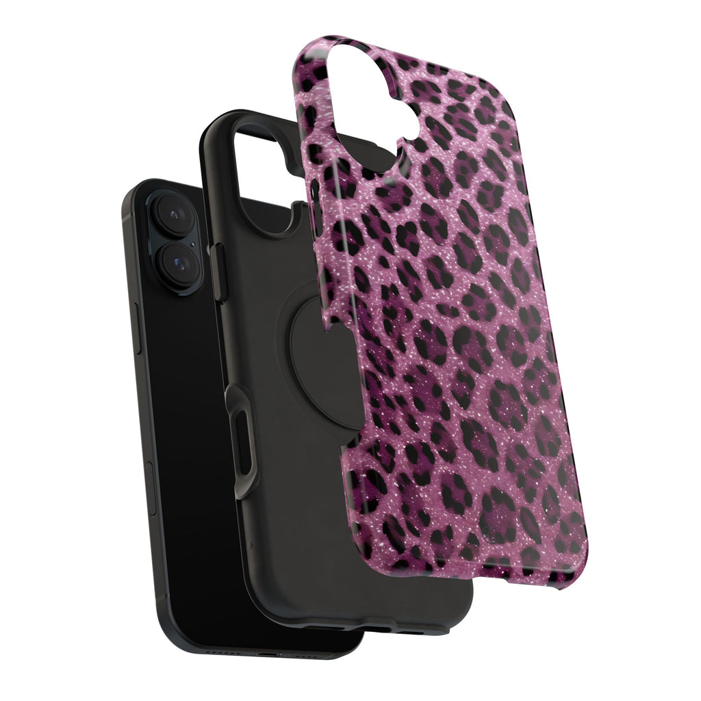 Pink Leopard Impact-Resistant Phone Case — Glitter Animal Print Protective Cover