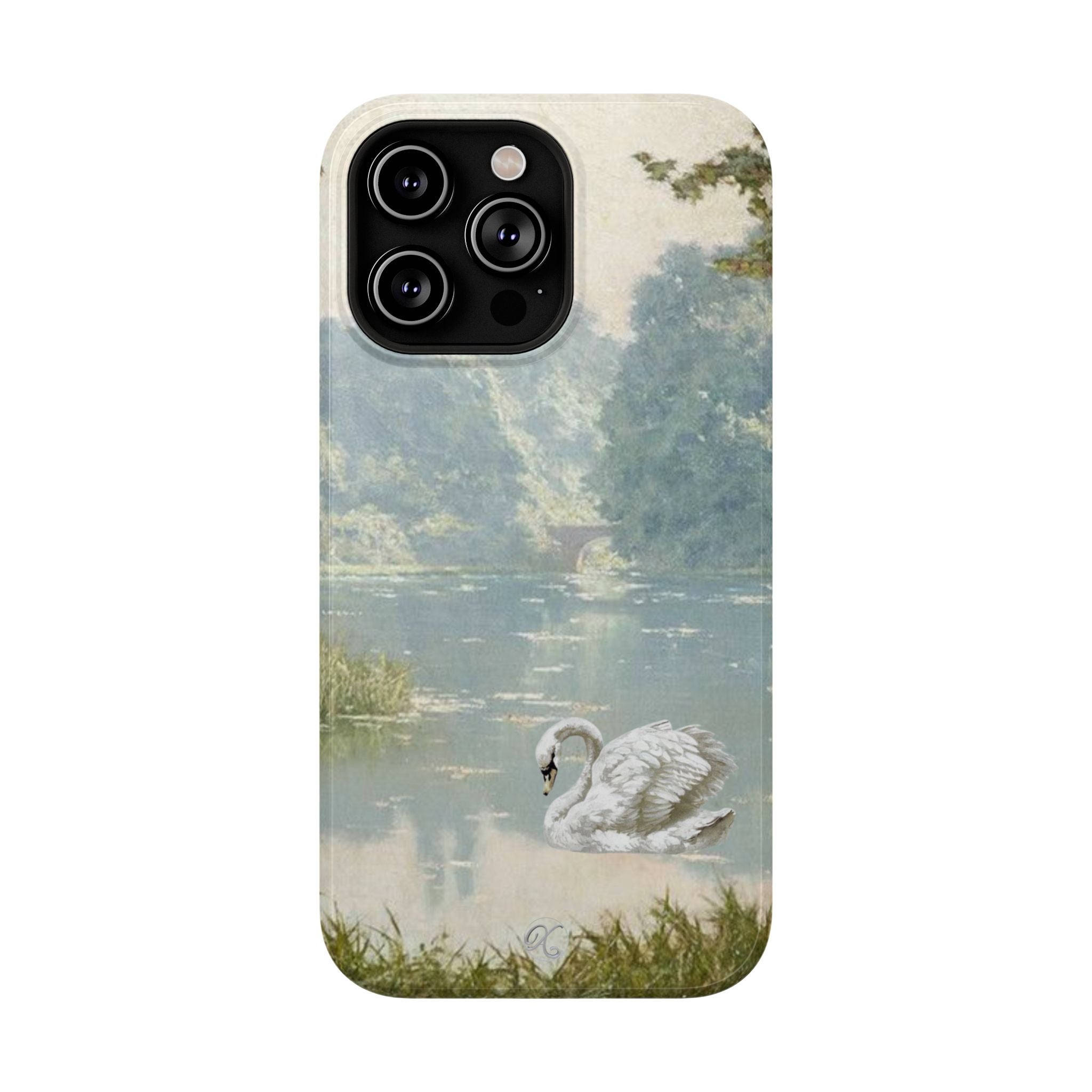 Swan Lake Impact-Resistant Phone Case — Vintage Watercolor Nature Design