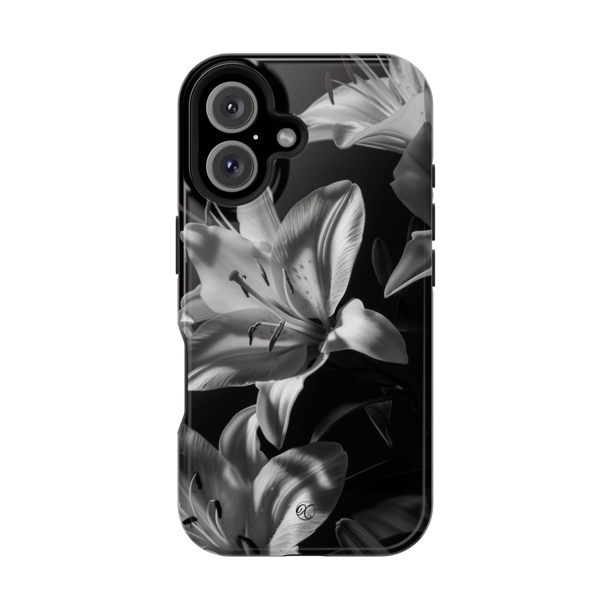 Impact-Resistant Phone Case — Monochrome Lily Floral Protective Cover