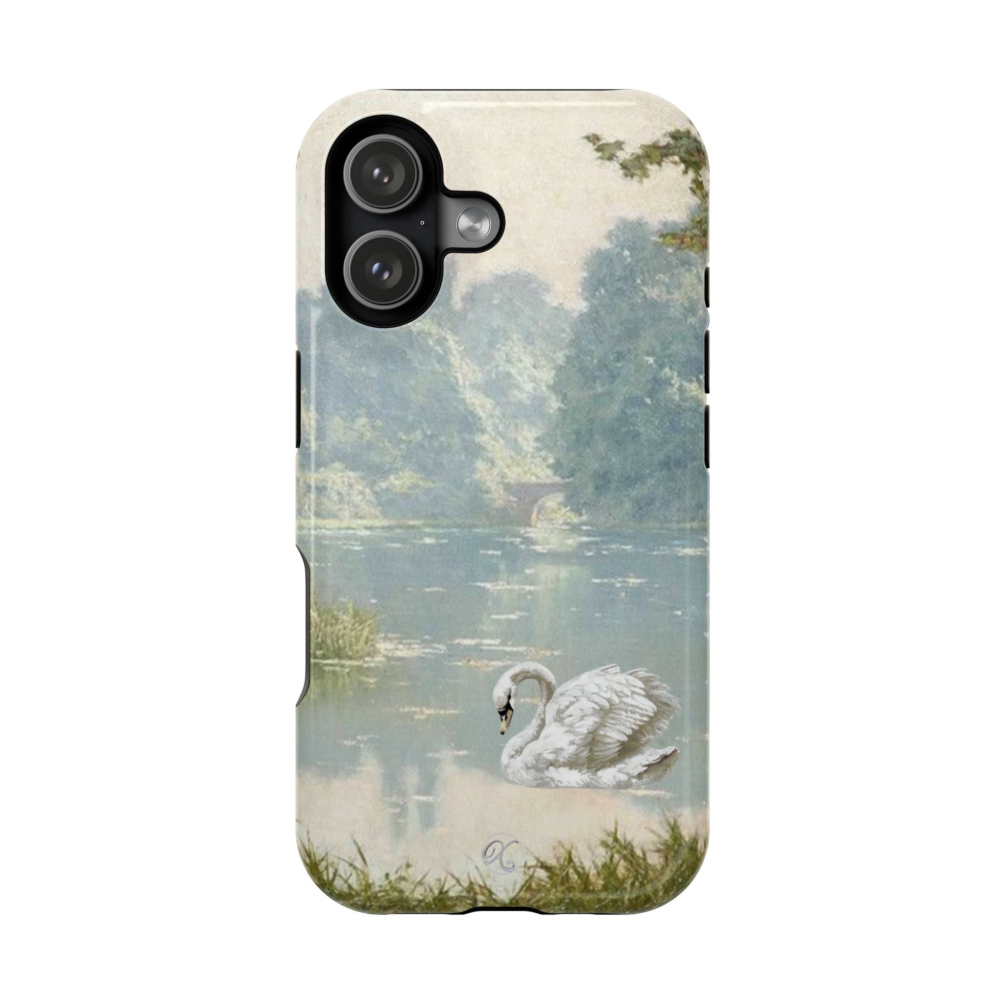 Swan Lake Impact-Resistant Phone Case — Vintage Watercolor Nature Design