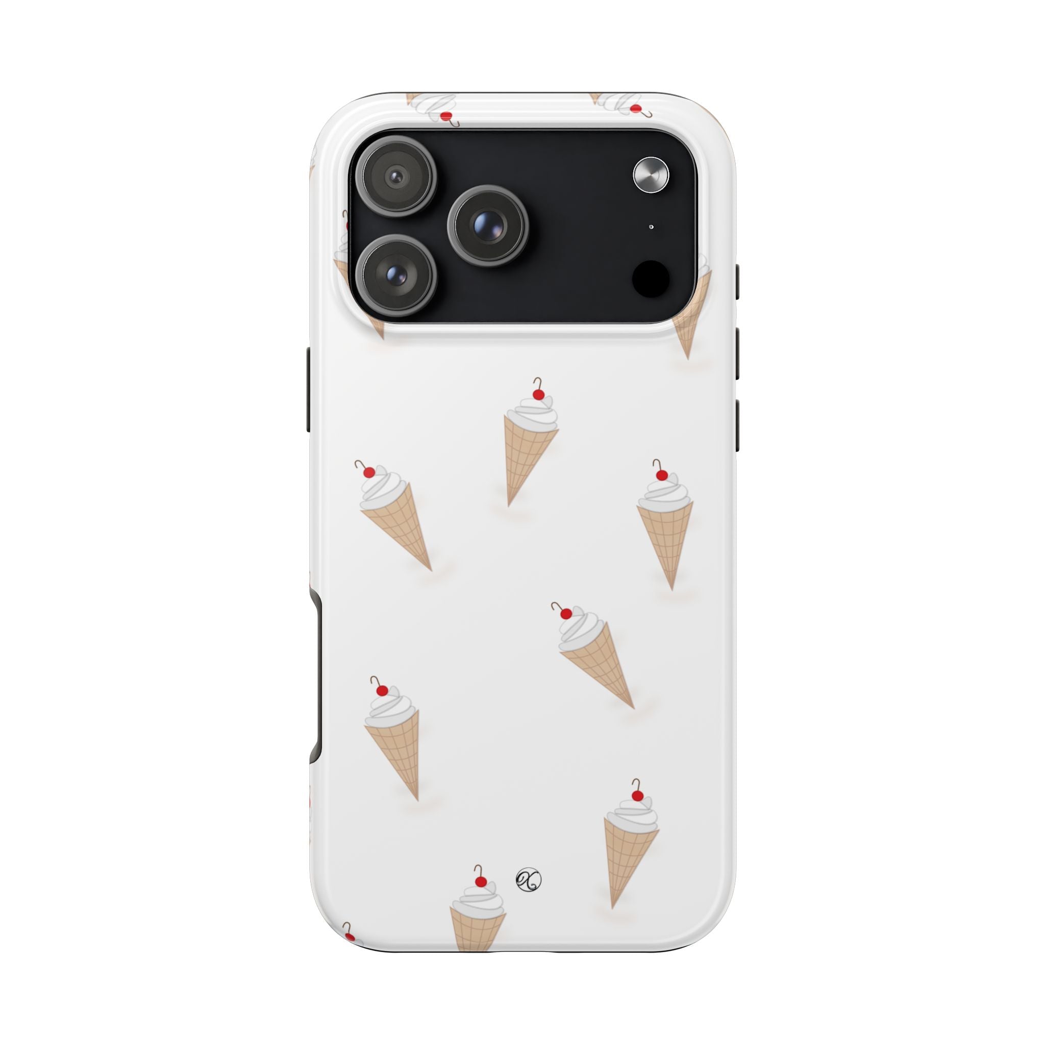 Ice Cream Cone Tough Phone Case — Cute Cherry Sundae Pattern Protective Phone Cover