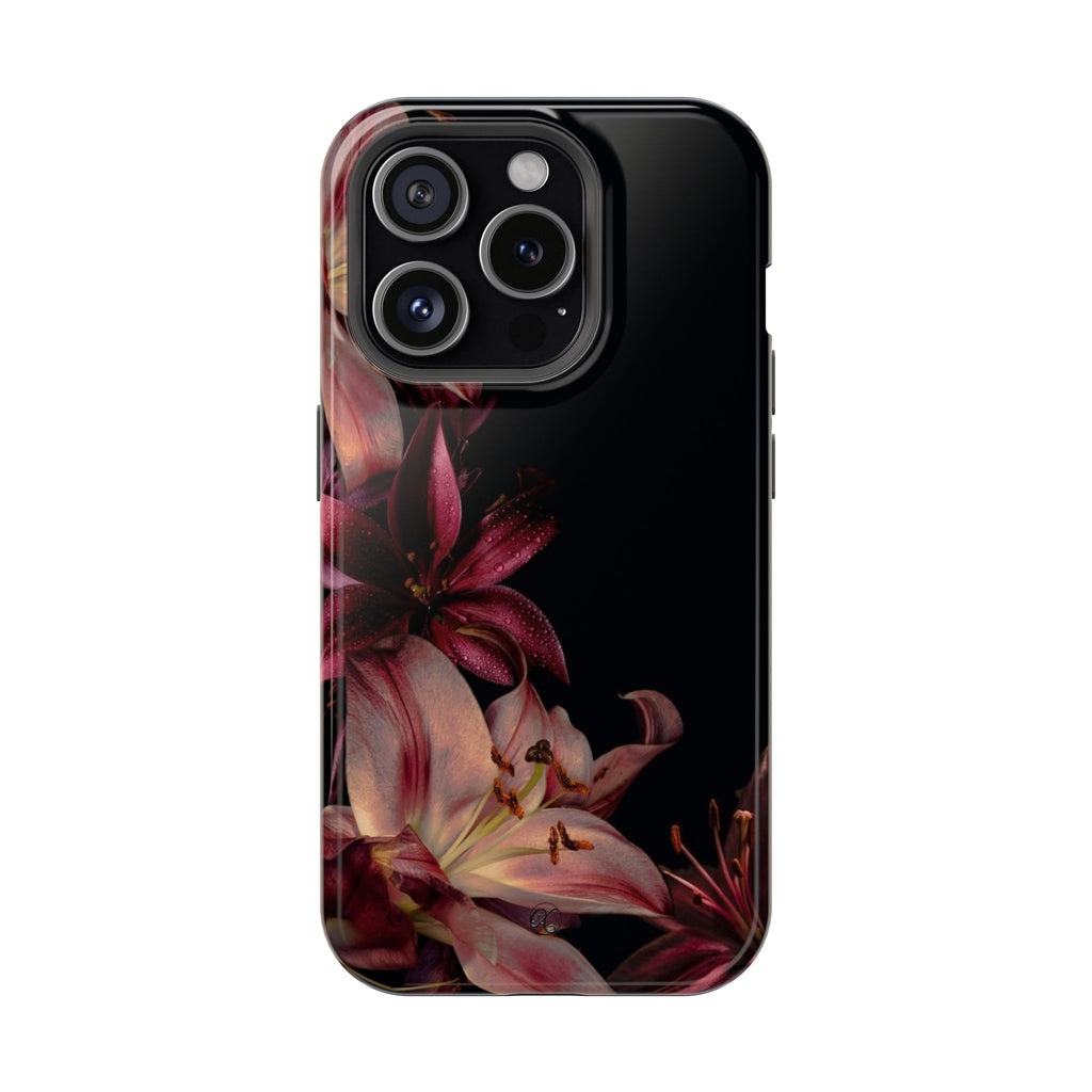 Floral Lily Impact-Resistant Phone Case — Dark Botanical Protective Cover