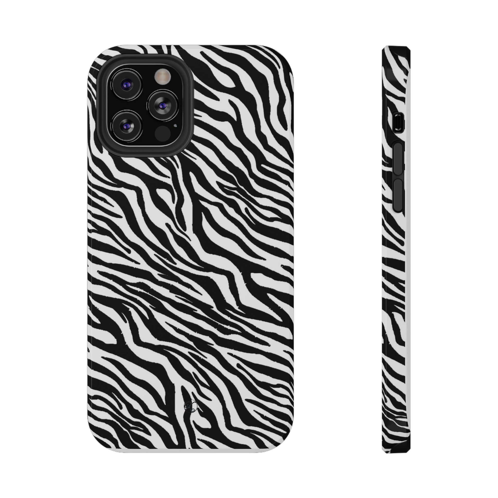 Zebra Print Impact-Resistant Phone Case — Black & White Safari Design