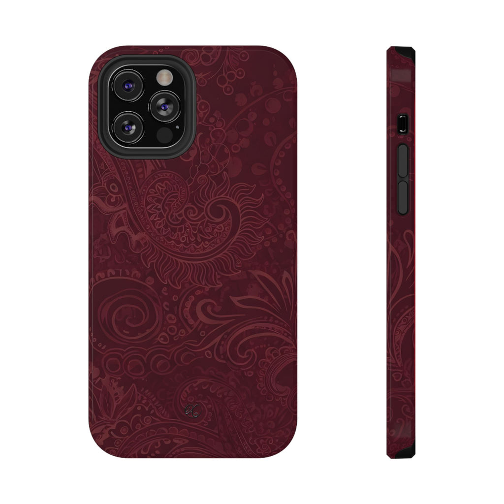 Burgundy Paisley Impact-Resistant Phone Case