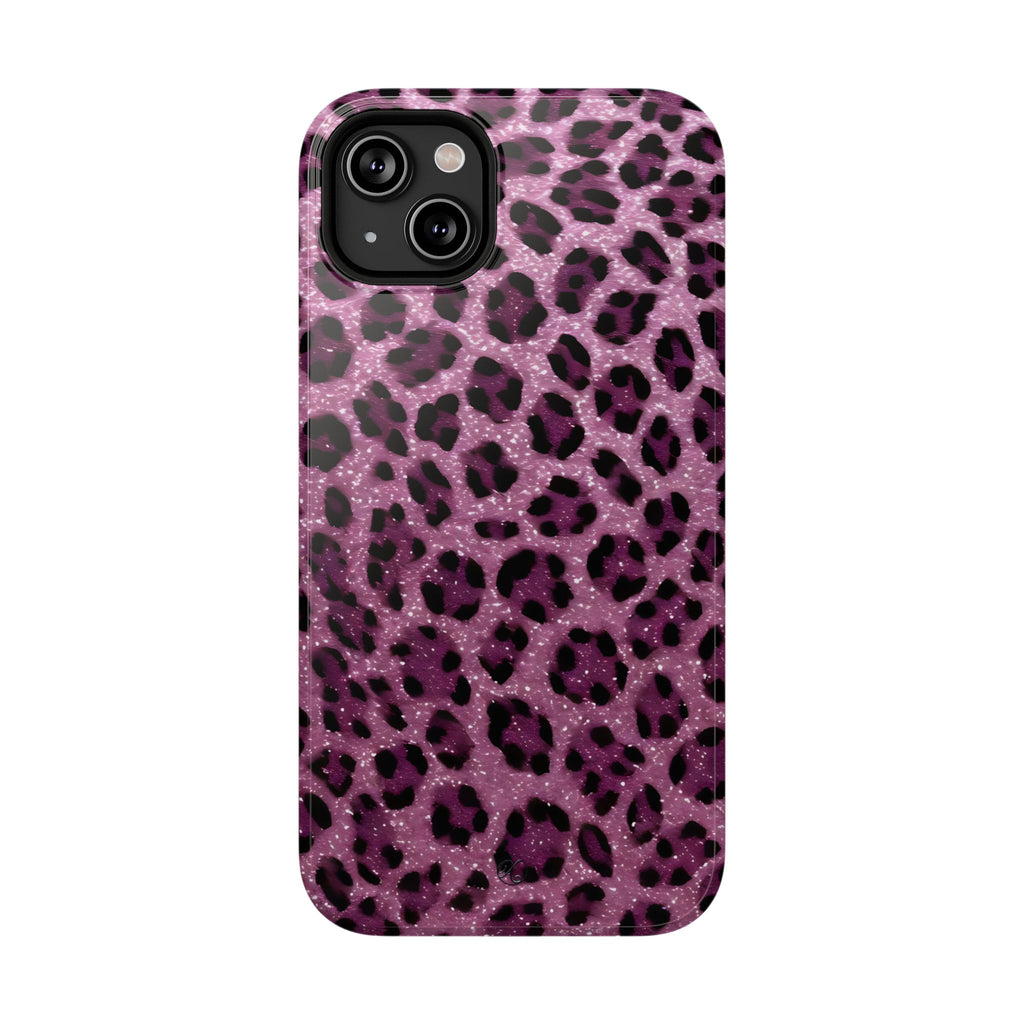 Pink Leopard Impact-Resistant Phone Case — Glitter Animal Print Protective Cover