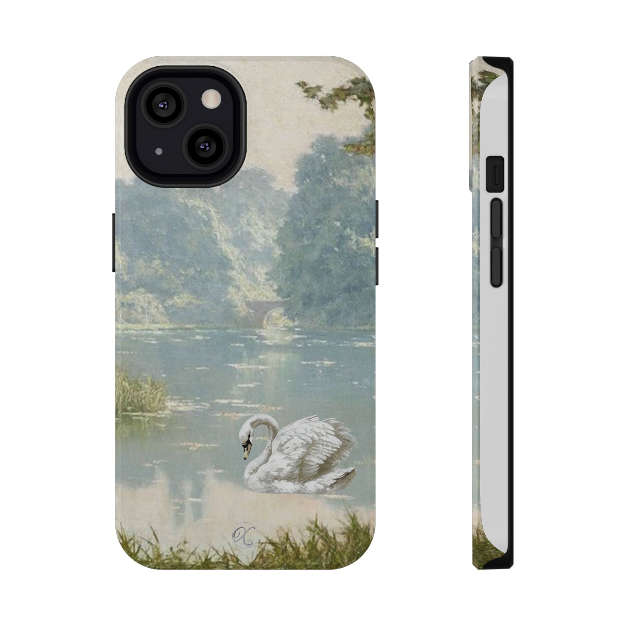 Swan Lake Impact-Resistant Phone Case — Vintage Watercolor Nature Design