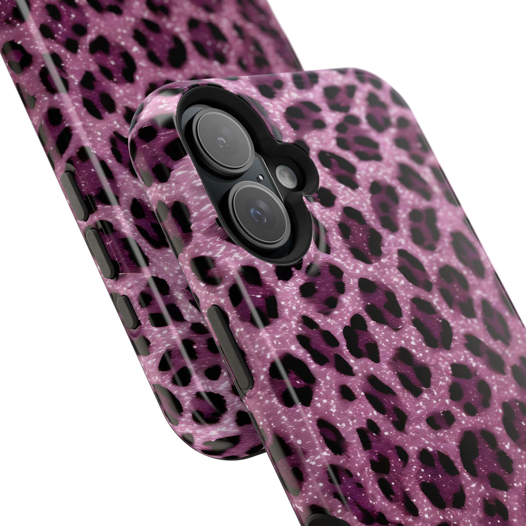 Pink Leopard Impact-Resistant Phone Case — Glitter Animal Print Protective Cover