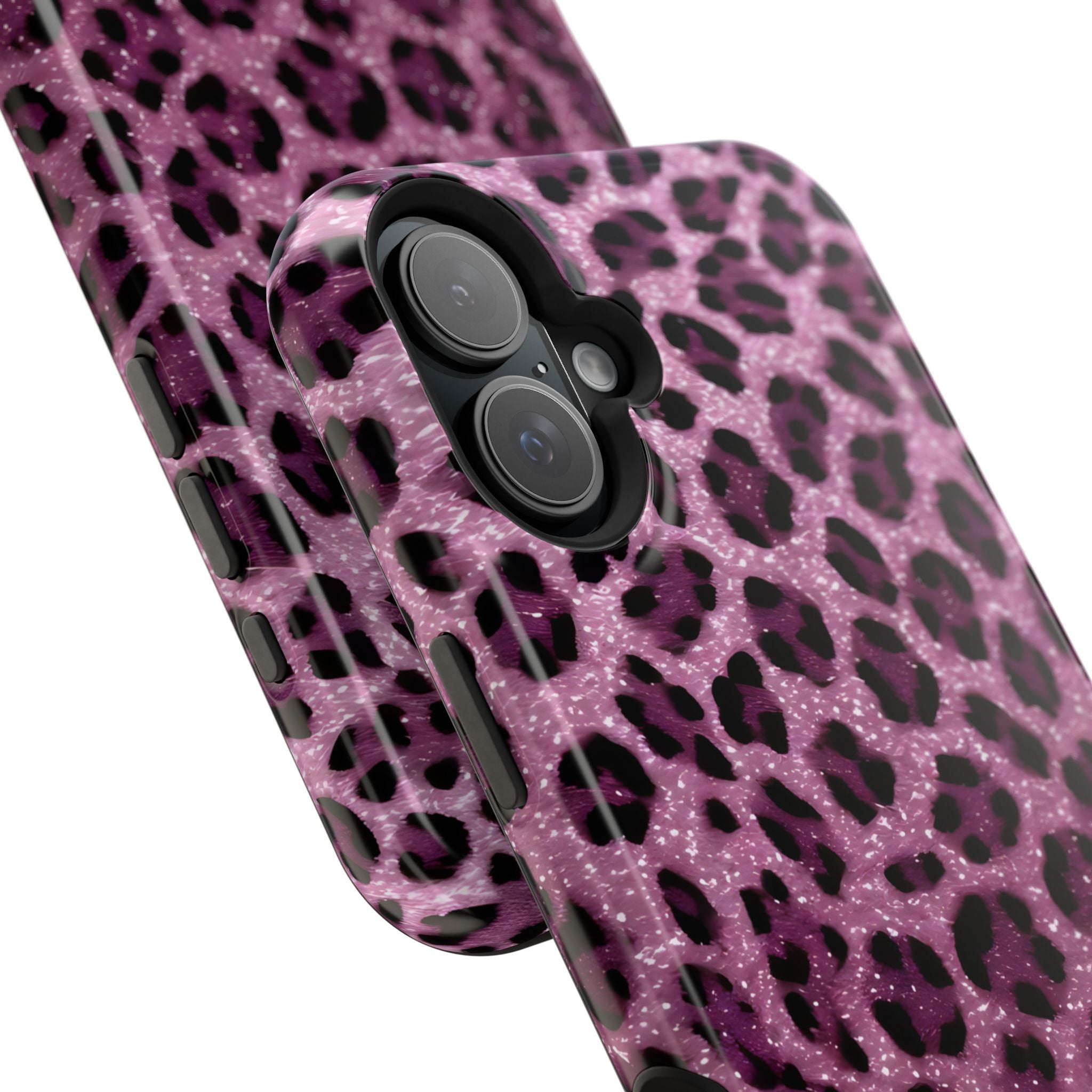 Pink Leopard Impact-Resistant Phone Case — Glitter Animal Print Protective Cover
