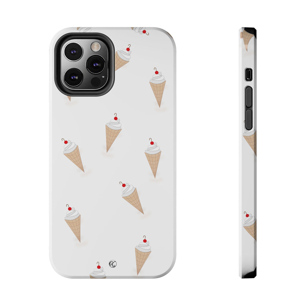 Ice Cream Cone Tough Phone Case — Cute Cherry Sundae Pattern Protective Phone Cover